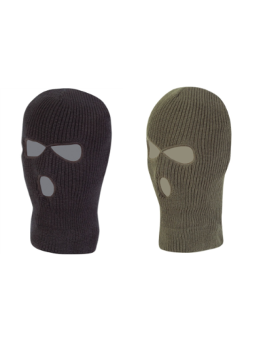 Knitted Balaclava 3 Hole Thermal Acrylic Cold Weather Warm Olive Green Black