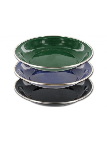 Highlander Deluxe Enamel Soup Plate Camping Vintage Style Black Green Blue