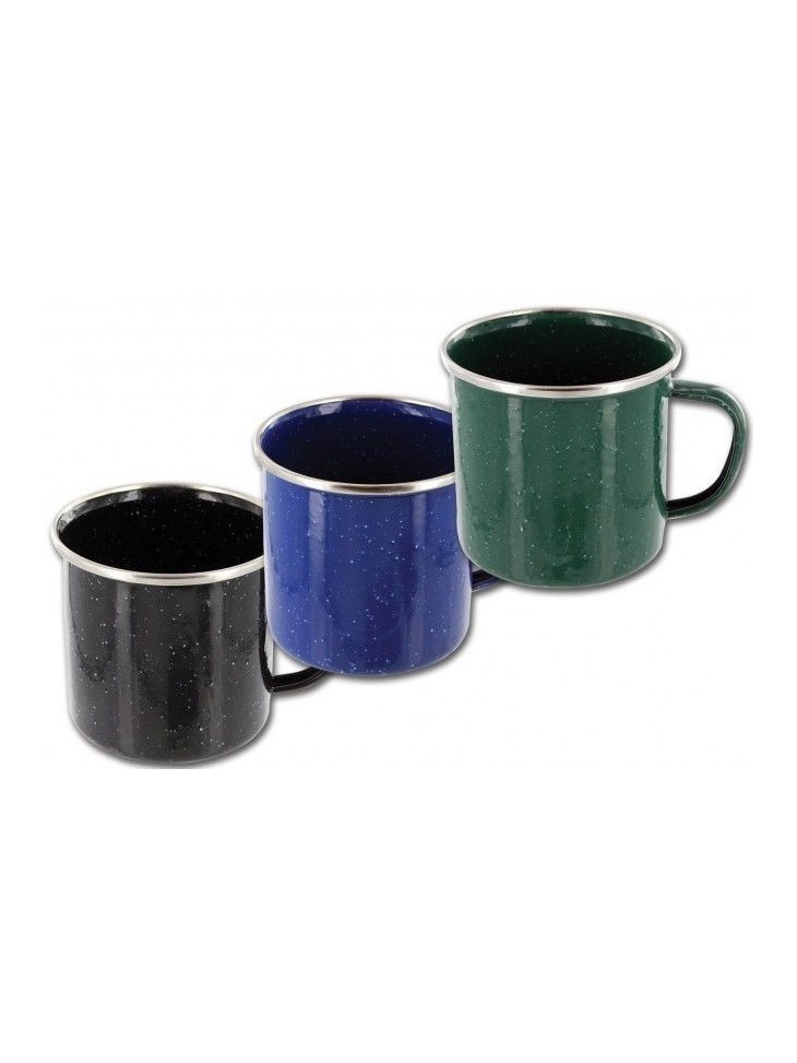 Highlander Deluxe Enamel Mug Cup Camping Vintage Style Black Green Blue