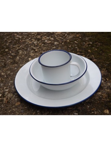 Highlander Deluxe Enamel Tableware Vintage Style White Plate Bowl Mug Cup