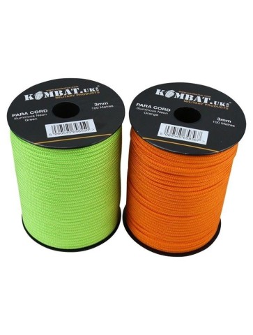 KT Luminous Neon Paracord Reel Para Cord Roll 3mm 100metres Strong