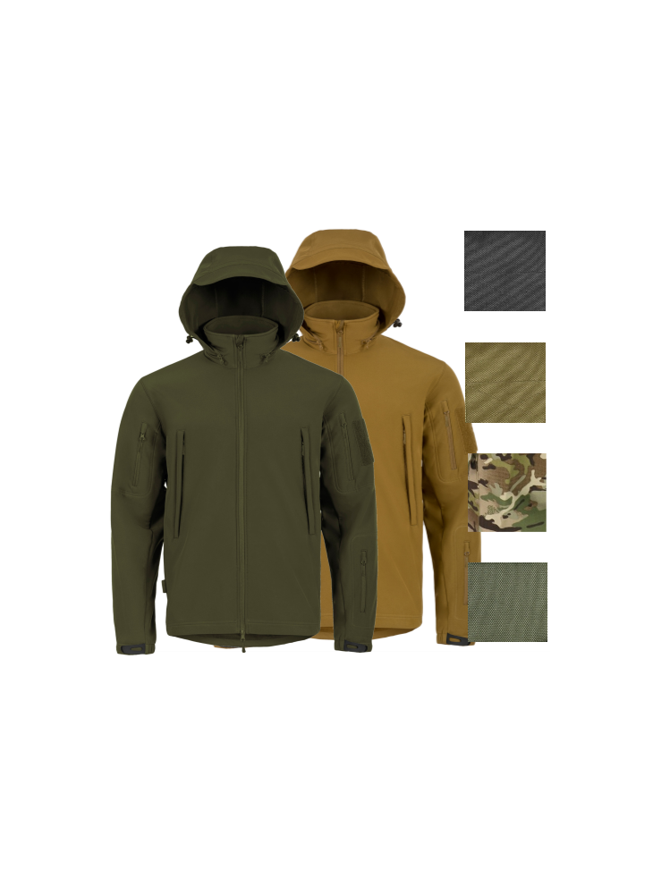Highlander Tactical Hooded Softshell Jacket Water Resistant Black Olive Tan HC