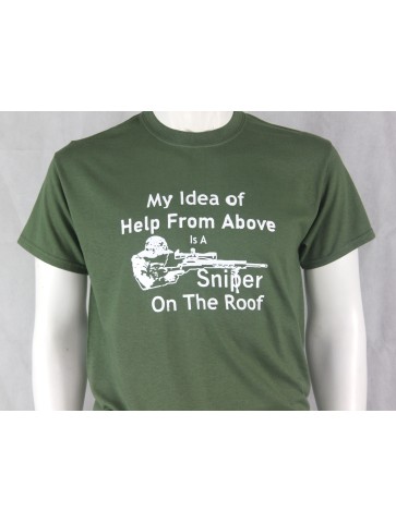 Sniper on the Roof Screenprint T-shirt Gildan Green Cotton Military Humour