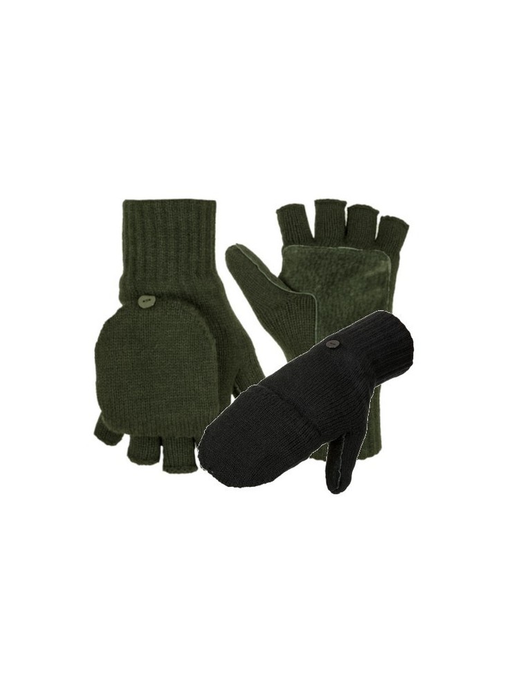 Thinsulate Lined Knitted Foldback Finger Gloves Mitts Thermal Winter Black Green