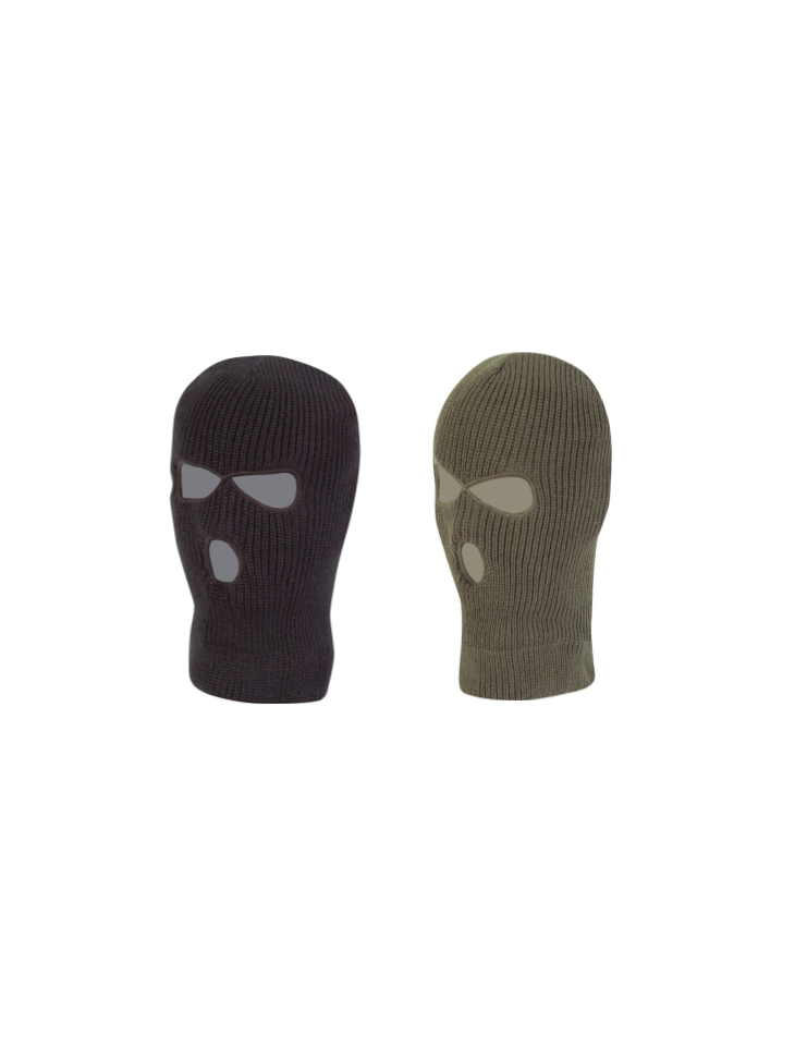 Knitted Balaclava 3 Hole Thermal Acrylic Cold Weather Warm Olive Green Black