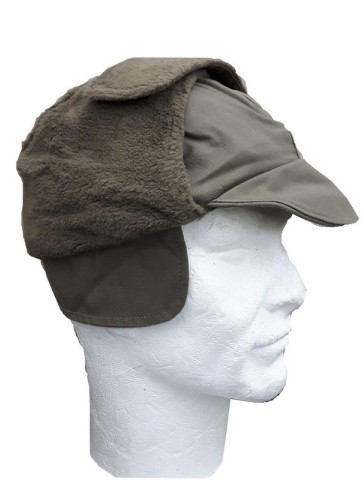 Genuine Surplus German Ex Army Winter Hat Wool Lined Peak Cap Olive/Grey