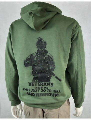 Normandy '44 Exclusive Printed Hoodie Olive Green Veterans Never Die