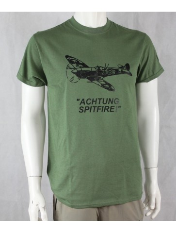 Achtung Spitfire Exclusive Printed T-Shirt RAF Military Forces Tactical Green