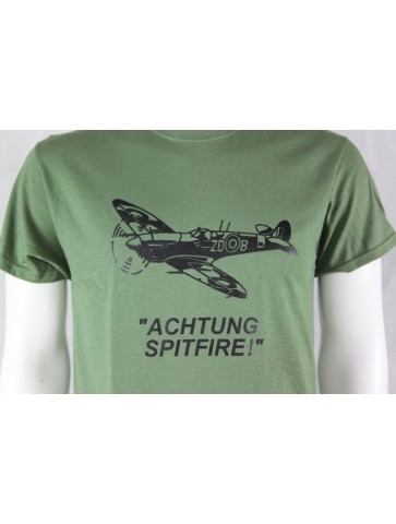 Achtung Spitfire Exclusive Printed T-Shirt RAF Military Forces Tactical Green