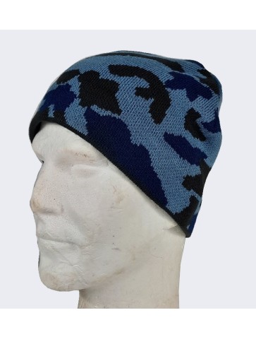 Camouflage Beanie Hat Stretch One Size Green or Blue Camo Knitted Acrylic