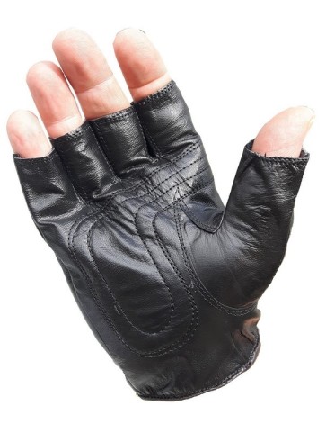 Highlander Leather Cycling Gloves Fingerless Black Biking Airsoft