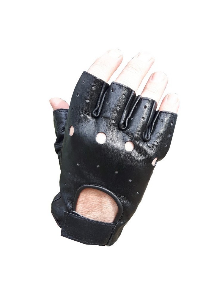 Highlander Leather Cycling Gloves Fingerless Black Biking Airsoft