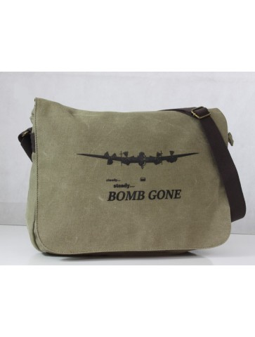 Bomb Gone Avro Lancaster Exclusive Printed Messenger Bag Vintage Style Canvas Olive