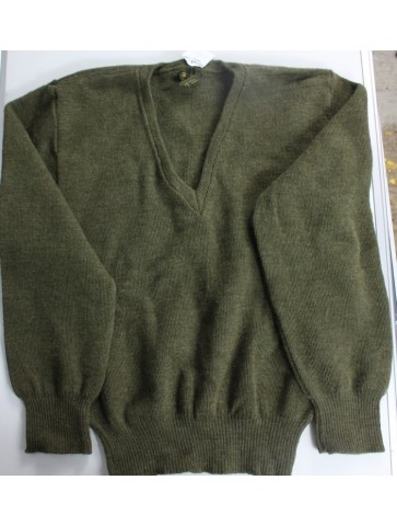 Genuine Surplus Dutch Wool Mix Jumper Olive Green V-Neck Rib 36" XS