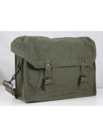 Genuine Surplus French Army Leather Lined Satchel Canvas Strong Side Bag Olive
