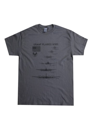 U.S. Planes WW2 USAAF Exclusive Printed T-Shirt Military Forces Aviation Grey