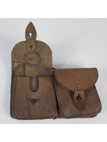 Genuine Surplus 1951 Vintage French Leather Double Ammunition Pouch (753)