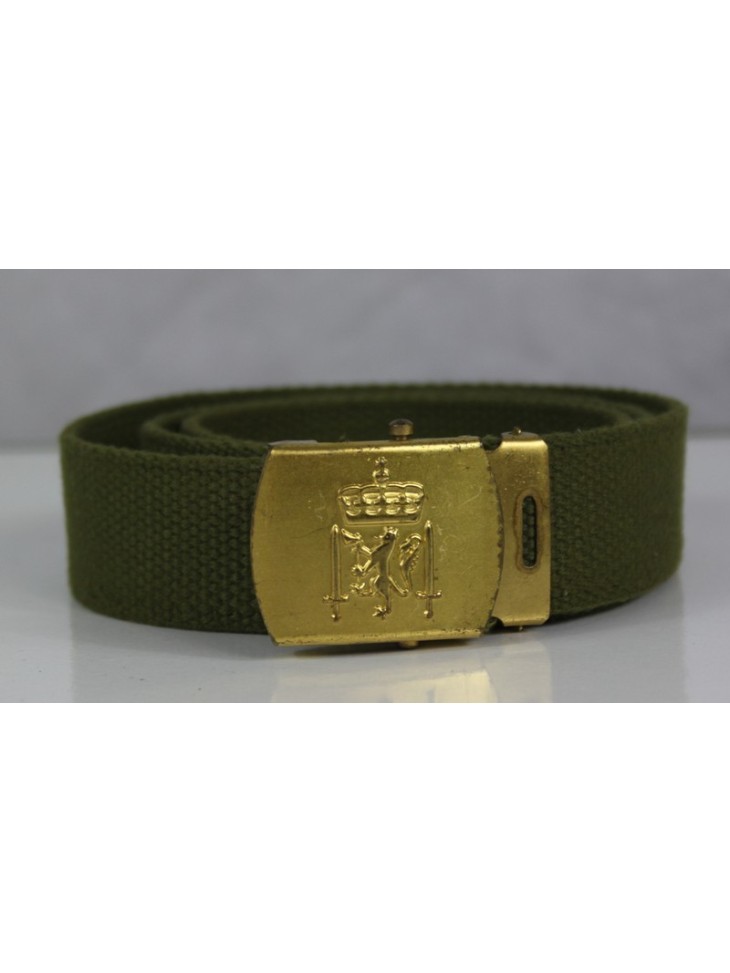 Genuine Surplus Danish Army Olive Webbing belt with Insignia Buckle Brass Colour