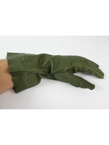 Genuine Surplus French Green Leather Gloves Rubber Cuff Unlined