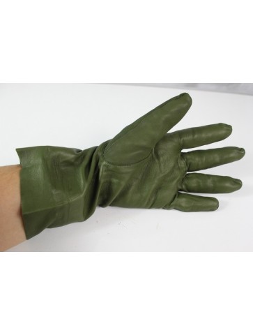 Genuine Surplus French Green Leather Gloves Rubber Cuff Unlined