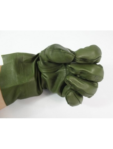 Genuine Surplus French Green Leather Gloves Rubber Cuff Unlined