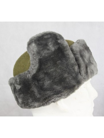 Genuine Surplus Czech Ex Army Winter Hat Fur-lined Olive Green Peaked Thermal Warm