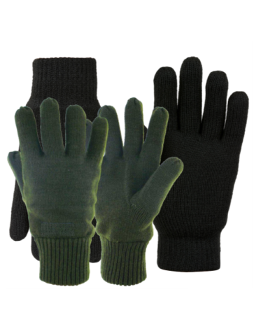 Thermal Knitted Full Finger Gloves Mitts Mens Thermolite Thinsulate Black Green