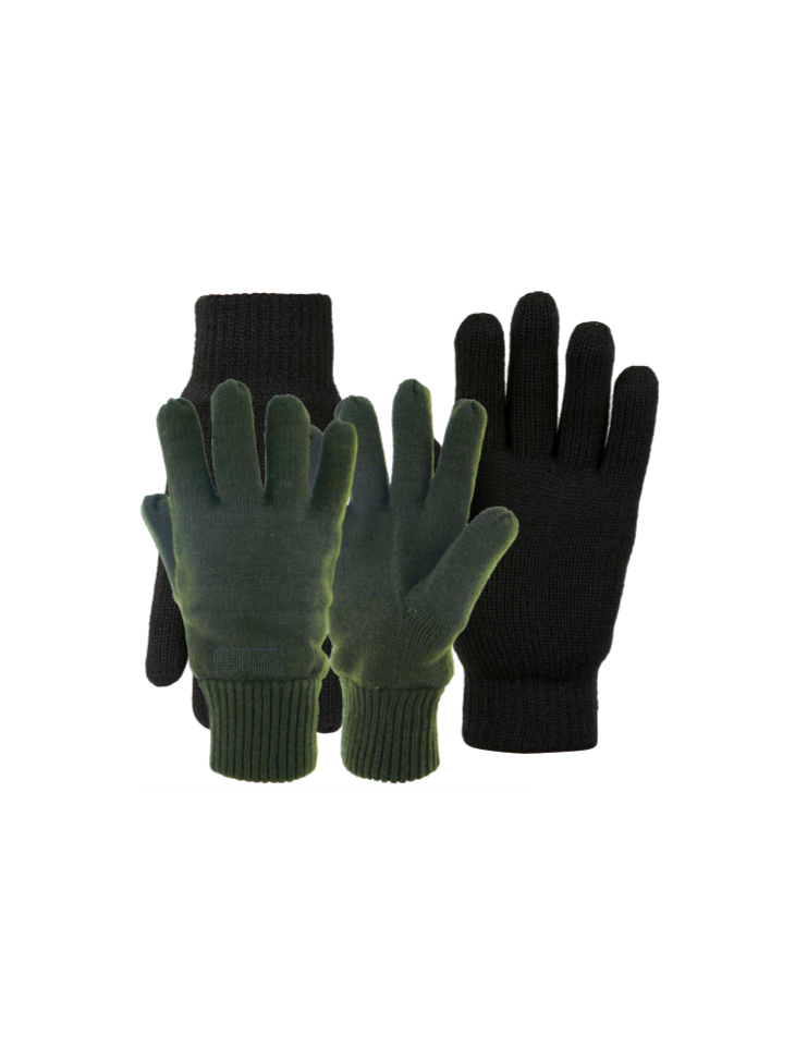 Thermal Knitted Full Finger Gloves Mitts Mens Thermolite Thinsulate Black Green