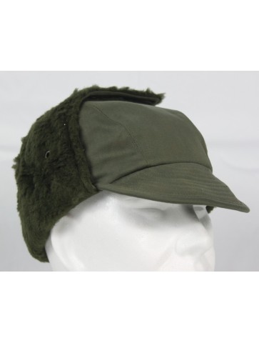 Genuine Surplus French Ex Army Winter Hat Fur-lined Olive Green Peaked Thermal