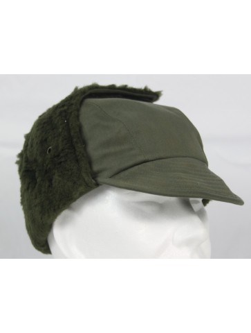 Genuine Surplus French Ex Army Winter Hat Fur-lined Olive Green Peaked Thermal