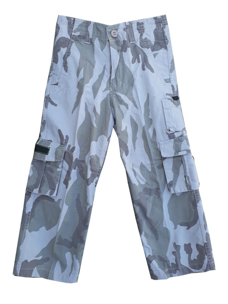 Highlander Kids Camo Trousers Combats Grey Urban Faded Style Stonewashed Army